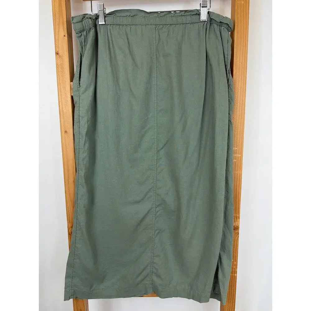 Caslon Green Linen Blend Front Slit Drawstring Waist Skirt Size S